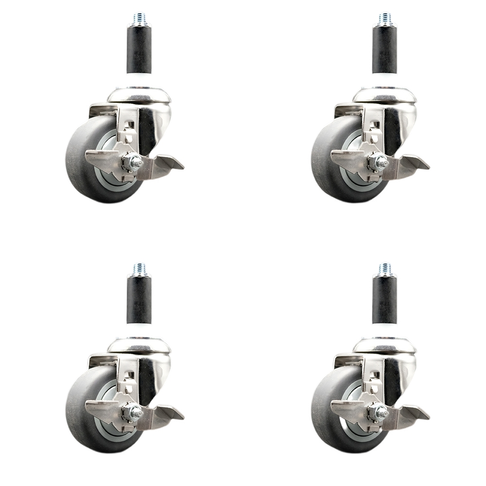Thermoplastic Rubber Swivel Stem Caster Set of 4 with 3.5 Inch Caster Wheels - 1" Expanding Stems - 316 Stainless Steel Casters - Includes 4 Swivel Casters with Top Lock Brakes - Service Caster Brand — photo 1