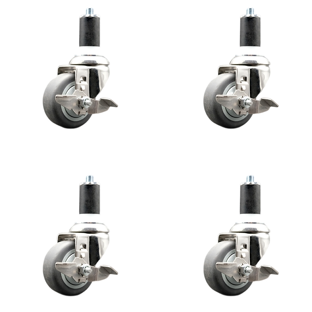 Thermoplastic Rubber Swivel Stem Caster Set of 4 with 3.5 Inch Caster Wheels - 1-1/2" Expanding Stems - 316 Stainless Steel Casters -Includes 4 Swivel Casters with Top Lock Brakes-Service Caster Brand — photo 1