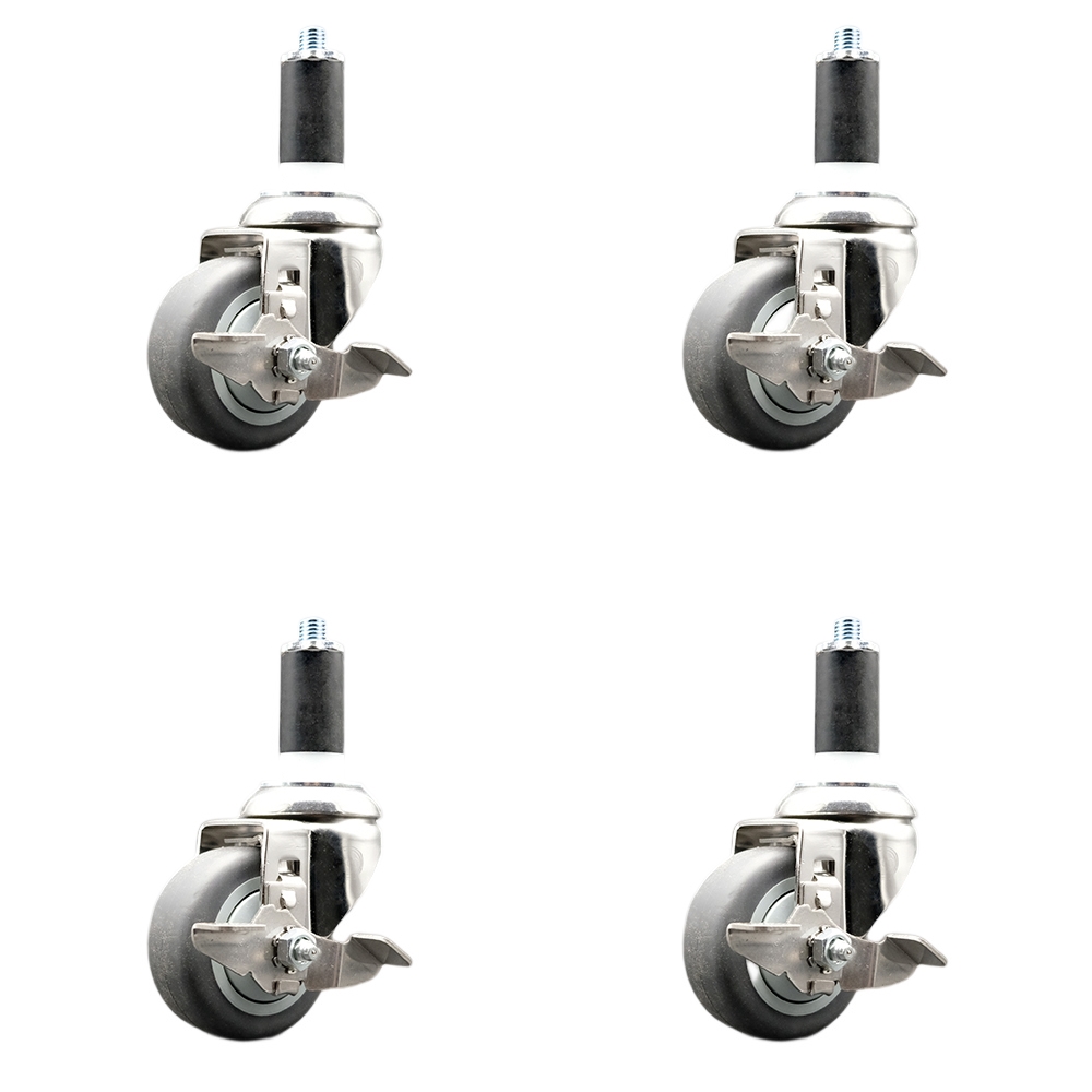 Thermoplastic Rubber Swivel Stem Caster Set of 4 with 3.5 Inch Caster Wheels - 1-1/4" Expanding Stems - 316 Stainless Steel Casters -Includes 4 Swivel Casters with Top Lock Brakes-Service Caster Brand — photo 1