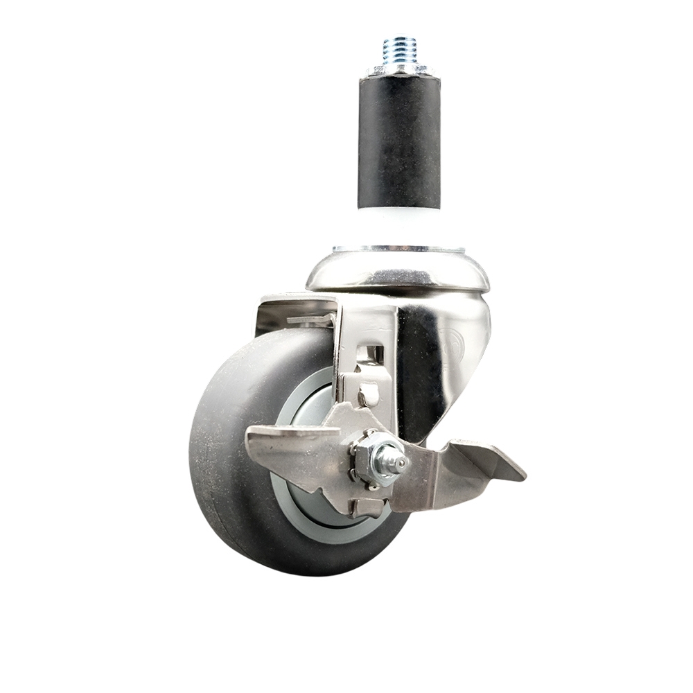 Thermoplastic Rubber Swivel Stem Caster with 3 Inch Gray Caster Wheel and Top Lock Brake - 1-1/4" Expanding Stem - 316 Stainless Steel Caster - 210 lbs. Capacity Per Caster - Service Caster Brand — photo 1