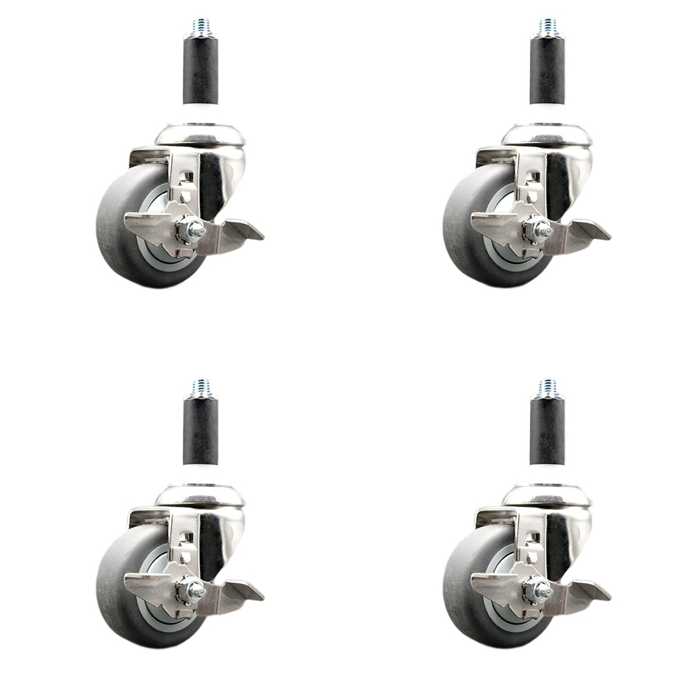 Thermoplastic Rubber Swivel Stem Caster Set of 4 with 3.5 Inch Caster Wheels - 1-1/8" Expanding Stems - 316 Stainless Steel Casters -Includes 4 Swivel Casters with Top Lock Brakes-Service Caster Brand — photo 1