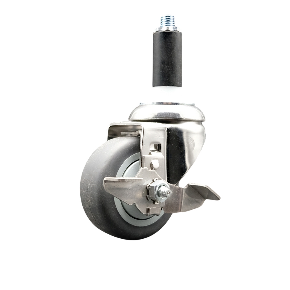 Thermoplastic Rubber Swivel Stem Caster with 3.5 Inch Gray Caster Wheel and Top Lock Brake - 1-1/8" Expanding Stem - 316 Stainless Steel Caster - 230 lbs. Capacity Per Caster - Service Caster Brand — photo 1