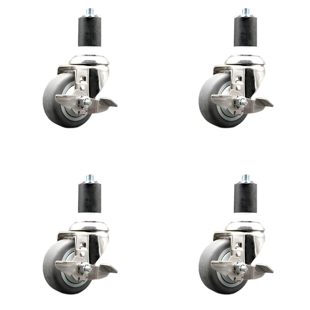 Thermoplastic Rubber Swivel Stem Caster Set of 4 with 3 Inch Caster Wheels - 1-3/4" Expanding Stems - 316 Stainless Steel Casters - Includes 4 Swivel Casters with Top Lock Brakes- Service Caster Brand — photo 1