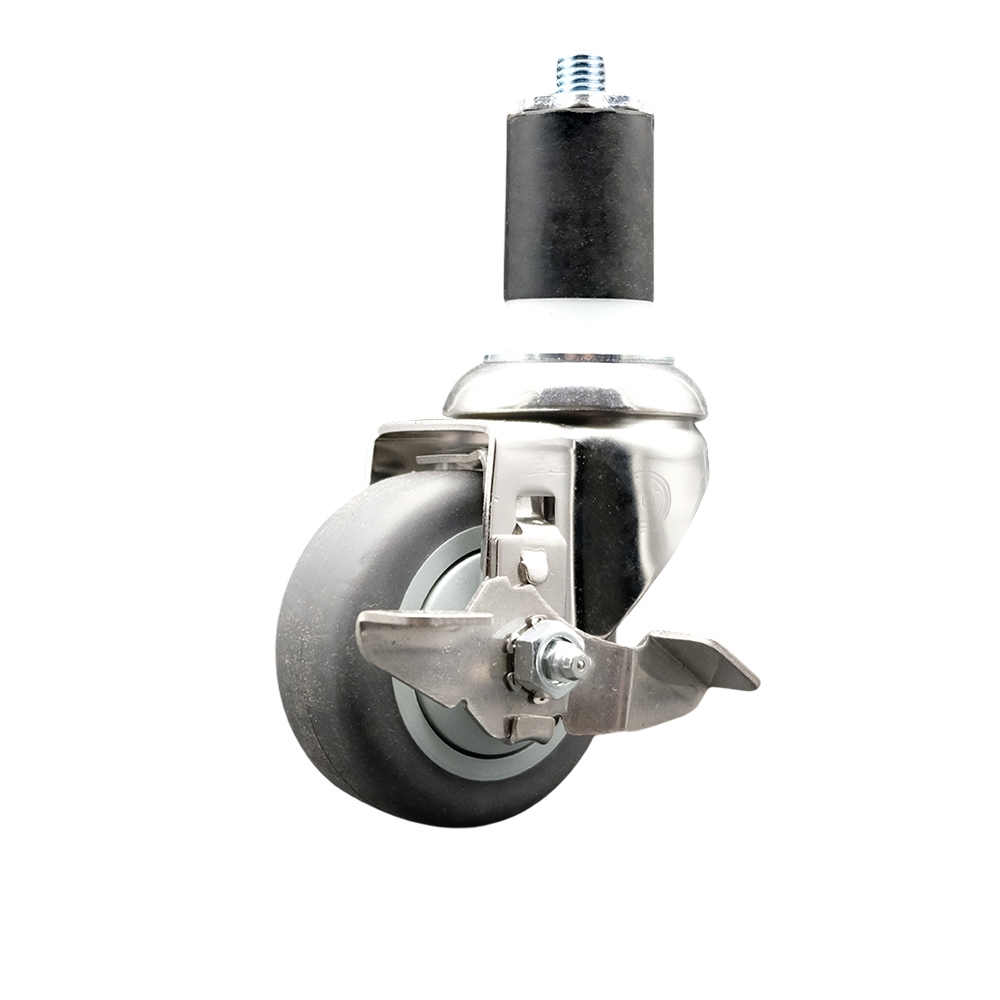 Thermoplastic Rubber Swivel Stem Caster with 3.5 Inch Gray Caster Wheel and Top Lock Brake - 1-3/4" Expanding Stem - 316 Stainless Steel Caster - 230 lbs. Capacity Per Caster - Service Caster Brand — photo 1