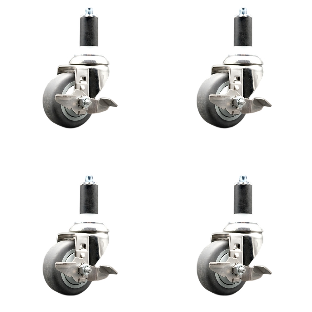 Thermoplastic Rubber Swivel Stem Caster Set of 4 with 3.5 Inch Caster Wheels - 1-3/8" Expanding Stems - 316 Stainless Steel Casters -Includes 4 Swivel Casters with Top Lock Brakes-Service Caster Brand — photo 1
