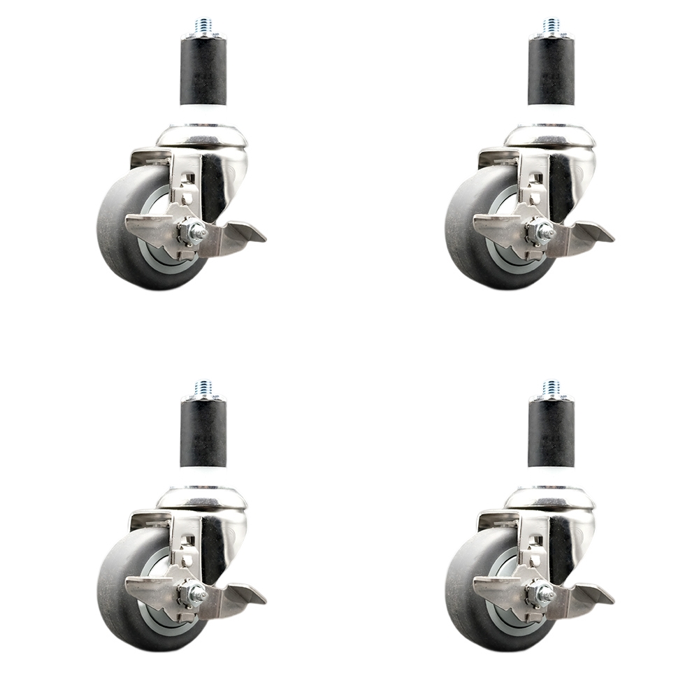 Thermoplastic Rubber Swivel Stem Caster Set of 4 with 3 Inch Caster Wheels - 1-5/8" Expanding Stems - 316 Stainless Steel Casters - Includes 4 Swivel Casters with Top Lock Brakes- Service Caster Brand — photo 1