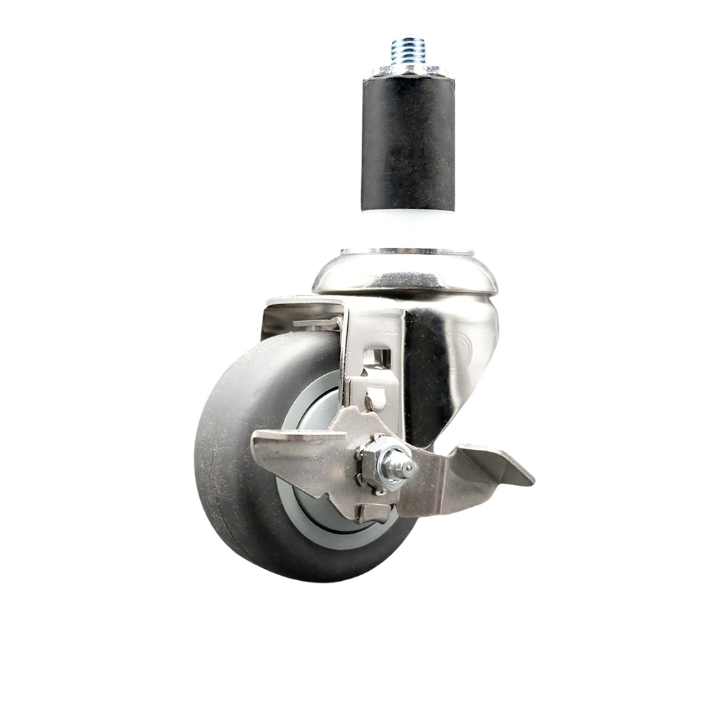 Thermoplastic Rubber Swivel Stem Caster with 3.5 Inch Gray Caster Wheel and Top Lock Brake - 1-5/8" Expanding Stem - 316 Stainless Steel Caster - 230 lbs. Capacity Per Caster - Service Caster Brand — photo 1