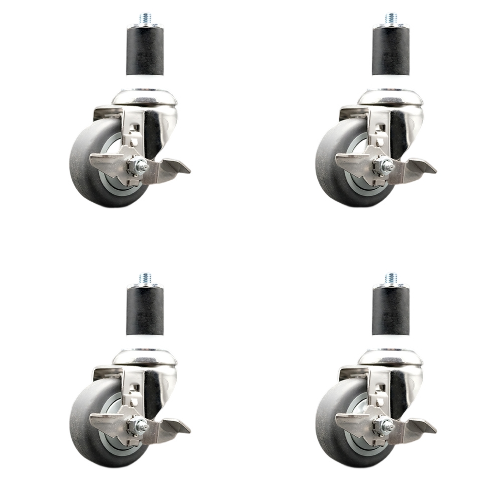 Thermoplastic Rubber Swivel Stem Caster Set of 4 with 3 Inch Caster Wheels - 1-7/8" Expanding Stems - 316 Stainless Steel Casters - Includes 4 Swivel Casters with Top Lock Brakes- Service Caster Brand — photo 1