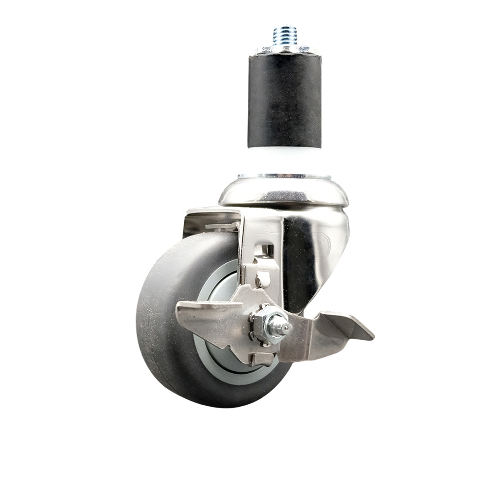 Thermoplastic Rubber Swivel Stem Caster with 3.5 Inch Gray Caster Wheel and Top Lock Brake - 1-7/8" Expanding Stem - 316 Stainless Steel Caster - 230 lbs. Capacity Per Caster - Service Caster Brand — photo 1