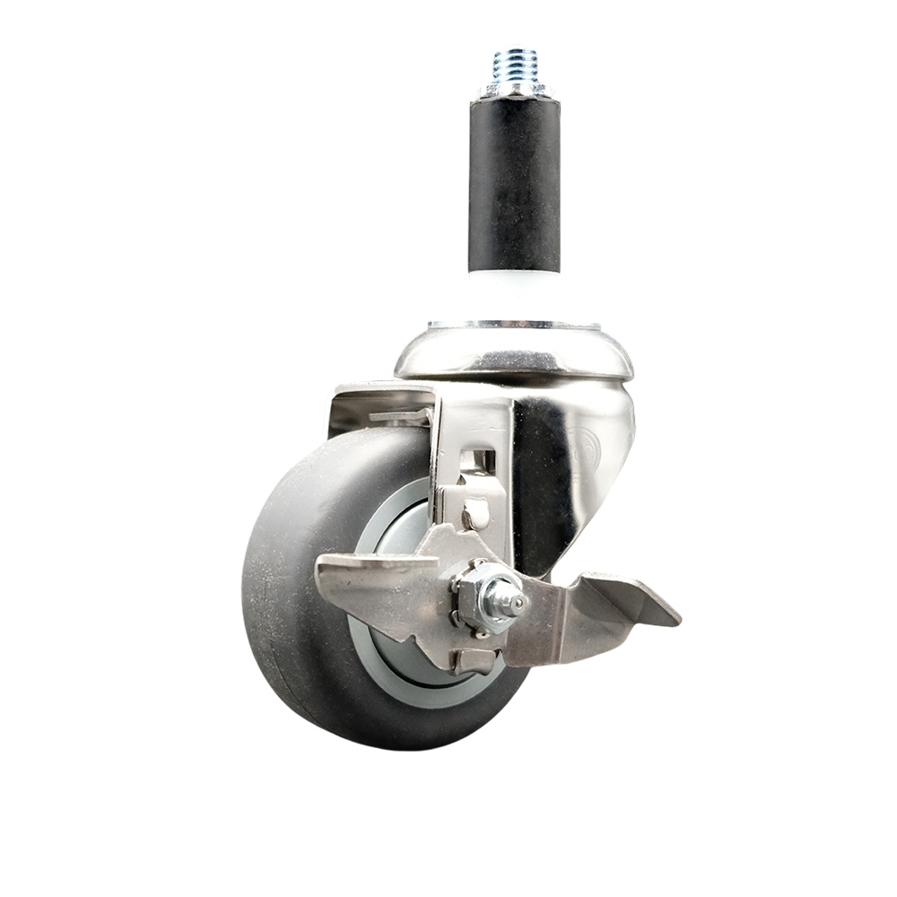 Thermoplastic Rubber Swivel Stem Caster with 3 Inch Gray Caster Wheel and Top Lock Brake - 1" Expanding Stem - 316 Stainless Steel Caster - 210 lbs. Capacity Per Caster - Service Caster Brand — photo 1