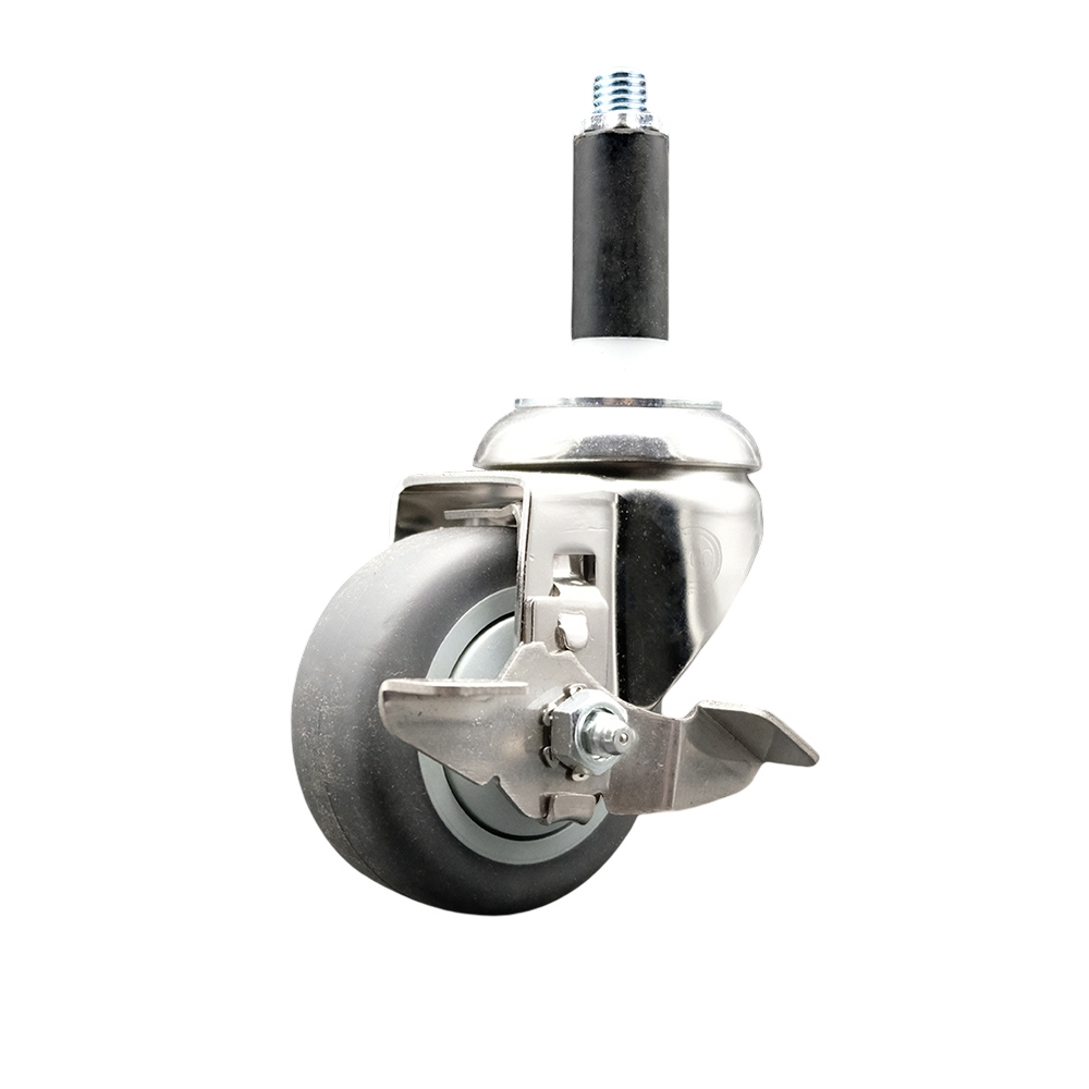 Thermoplastic Rubber Swivel Stem Caster with 3.5 Inch Gray Caster Wheel and Top Lock Brake - 7/8" Expanding Stem - 316 Stainless Steel Caster - 230 lbs. Capacity Per Caster - Service Caster Brand — photo 1