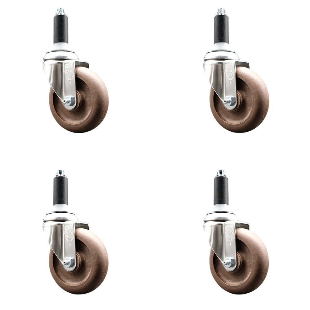High Temperature Glass Filled Nylon Swivel Stem Caster Set of 4 with 4 Inch Brown Caster Wheels - 1" Expanding Stems - 316 Stainless Steel Casters - Includes 4 Swivel Casters - Service Caster Brand — photo 1