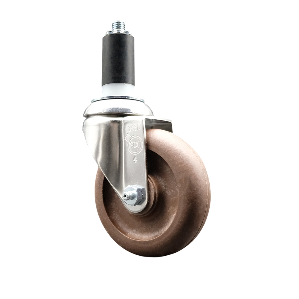 High Temperature Glass Filled Nylon Swivel Stem Caster with 4 Inch Brown Caster Wheel - 1-1/4" Expanding Stem - 316 Stainless Steel Caster - 350 lbs. Capacity Per Caster - Service Caster Brand — photo 1