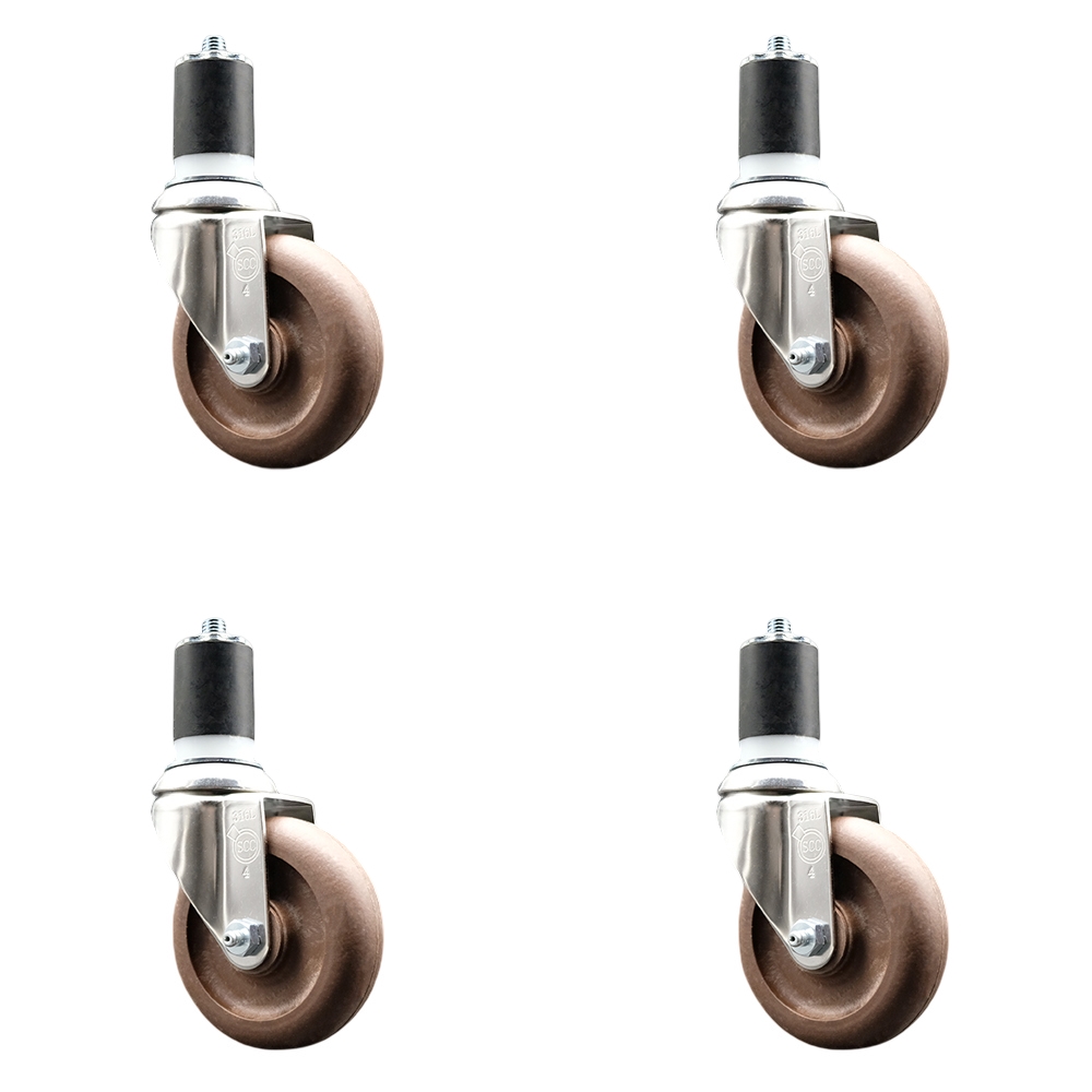 High Temperature Glass Filled Nylon Swivel Stem Caster Set of 4 with 4 Inch Brown Caster Wheels - 1-3/4" Expanding Stems - 316 Stainless Steel Casters - Includes 4 Swivel Casters -Service Caster Brand — photo 1