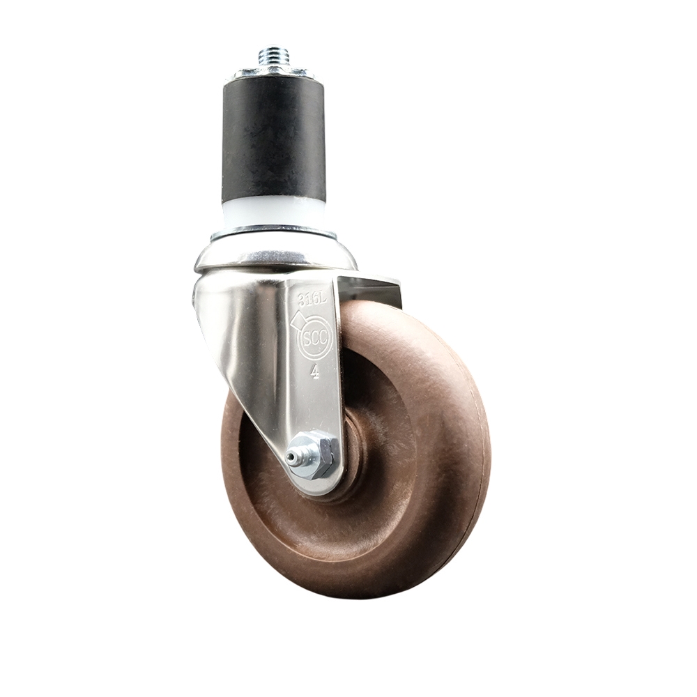 High Temperature Glass Filled Nylon Swivel Stem Caster with 4 Inch Brown Caster Wheel - 1-3/4" Expanding Stem - 316 Stainless Steel Caster - 350 lbs. Capacity Per Caster - Service Caster Brand — photo 1
