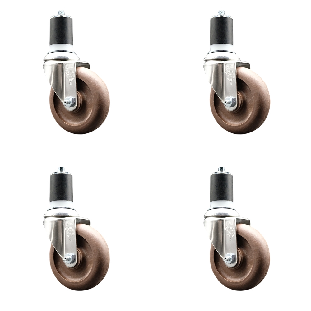 High Temperature Glass Filled Nylon Swivel Stem Caster Set of 4 with 4 Inch Brown Caster Wheels - 1-7/8" Expanding Stems - 316 Stainless Steel Casters - Includes 4 Swivel Casters -Service Caster Brand — photo 1
