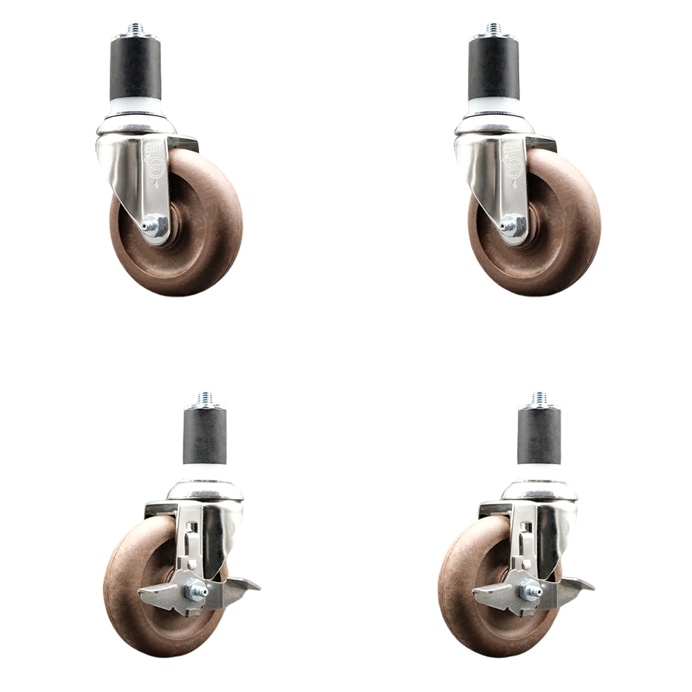 High Temp Glass Filled Nylon Swivel Stem Caster Set of 4 with 4 Inch Caster Wheels-1-3/4" Expanding Stems-316 Stainless Steel Caster-Include 2 Swivel with Top Lock Brake& 2 Swivel-Service Caster Brand — photo 1