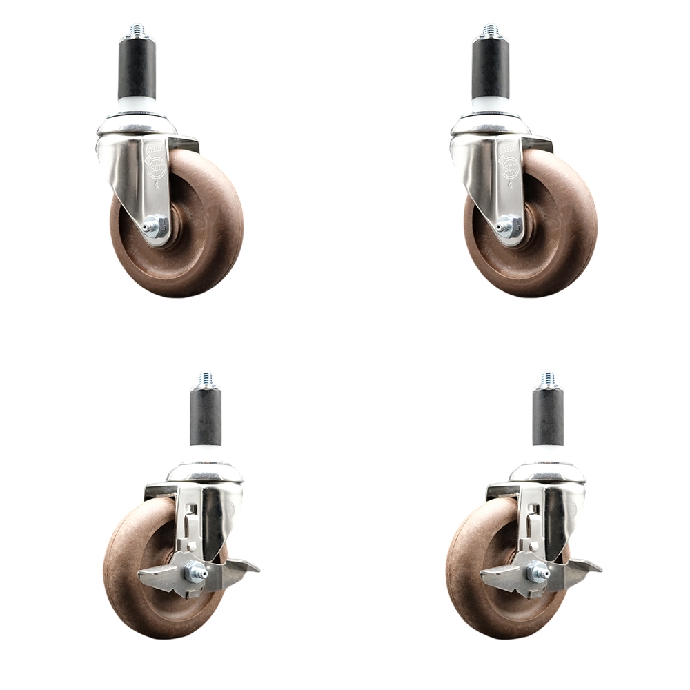 High Temp Glass Filled Nylon Swivel Stem Caster Set of 4 with 4 Inch Caster Wheels-1-3/8" Expanding Stems-316 Stainless Steel Caster-Include 2 Swivel with Top Lock Brake& 2 Swivel-Service Caster Brand — photo 1