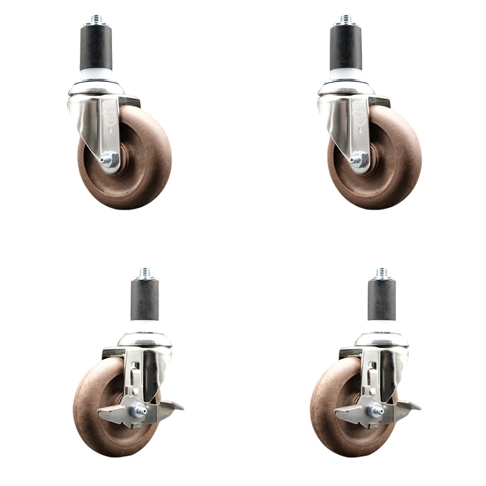 High Temp Glass Filled Nylon Swivel Stem Caster Set of 4 with 4 Inch Caster Wheels-1-5/8" Expanding Stems-316 Stainless Steel Caster-Include 2 Swivel with Top Lock Brake& 2 Swivel-Service Caster Brand — photo 1