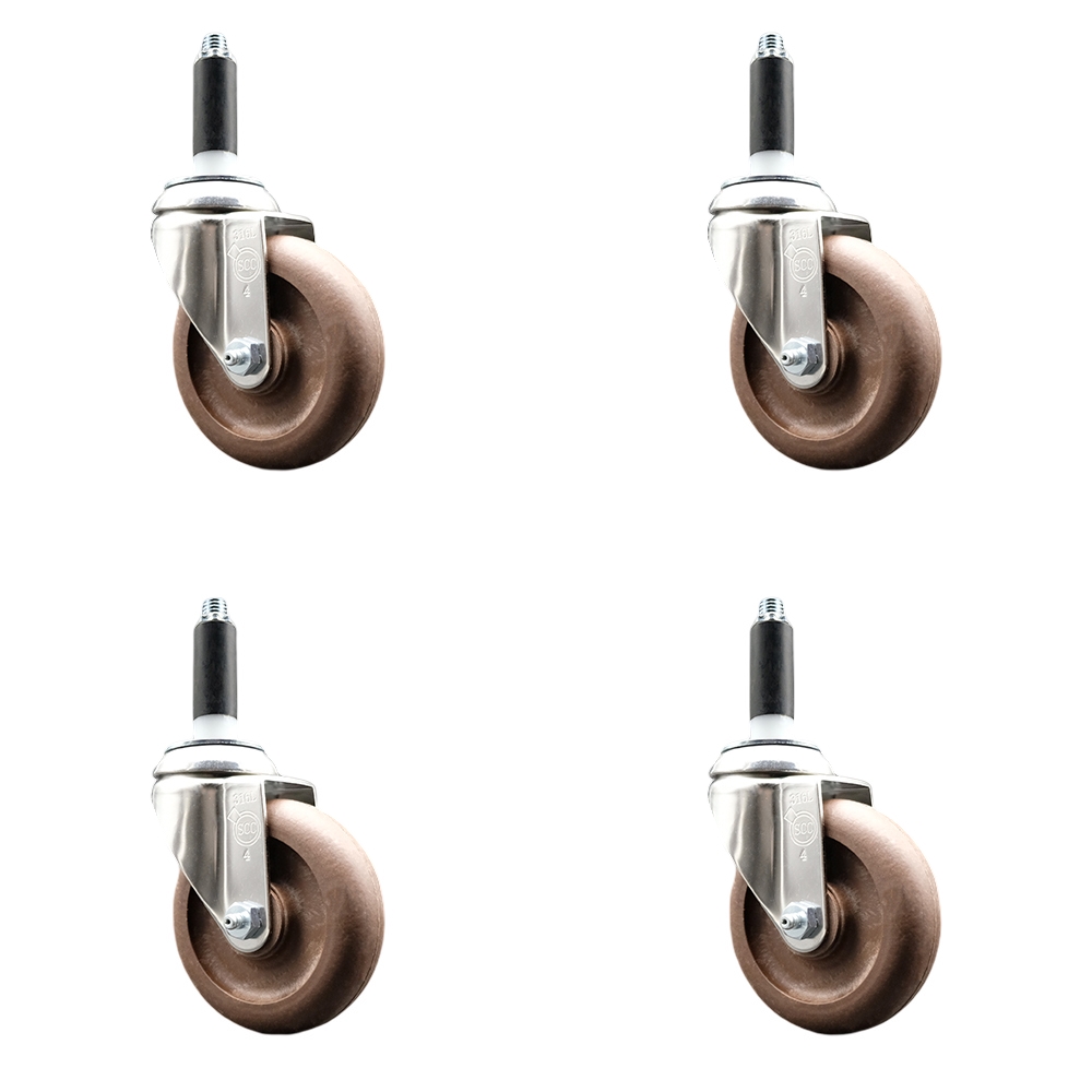 High Temperature Glass Filled Nylon Swivel Stem Caster Set of 4 with 4 Inch Brown Caster Wheels - 3/4" Expanding Stems - 316 Stainless Steel Casters - Includes 4 Swivel Casters - Service Caster Brand — photo 1