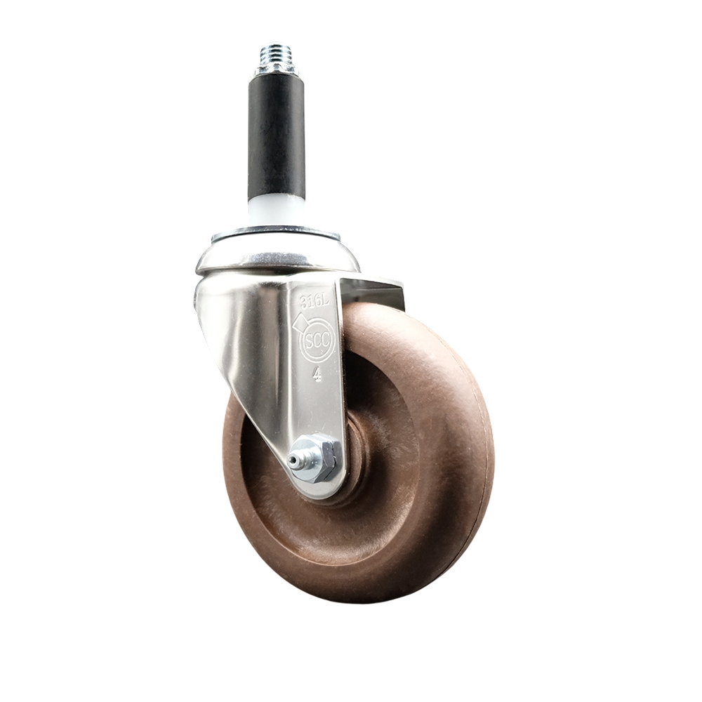 High Temperature Glass Filled Nylon Swivel Stem Caster with 4 Inch Brown Caster Wheel - 3/4" Expanding Stem - 316 Stainless Steel Caster - 350 lbs. Capacity Per Caster - Service Caster Brand — photo 1