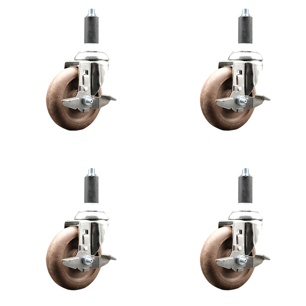 High Temp Glass Filled Nylon Swivel Stem Caster Set of 4 with 4 Inch Caster Wheels- 1" Expanding Stems-316 Stainless Steel Casters-Includes 4 Swivel Casters with Top Lock Brakes - Service Caster Brand — photo 1