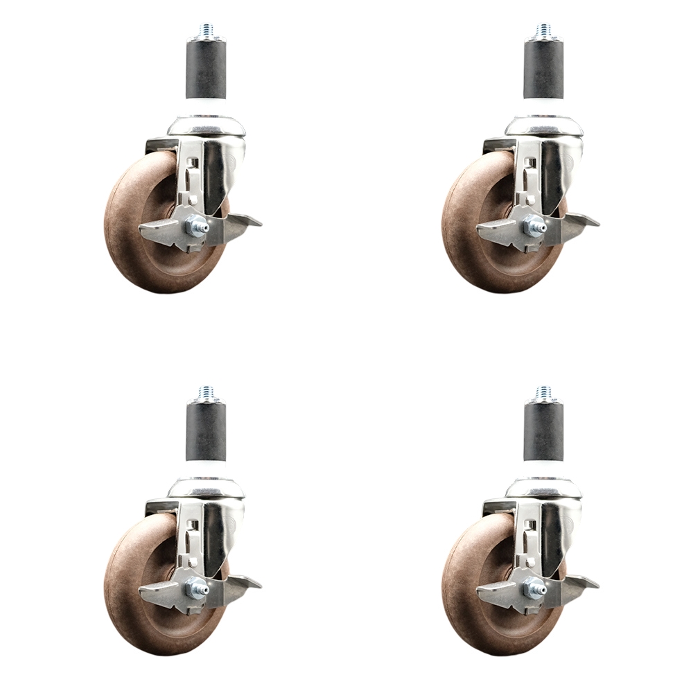 High Temp Glass Filled Nylon Swivel Stem Caster Set of 4 with 4 Inch Caster Wheels- 1-1/2" Expanding Stems-316 Stainless Steel Casters-Include 4 Swivel Casters with Top Lock Brake-Service Caster Brand — photo 1