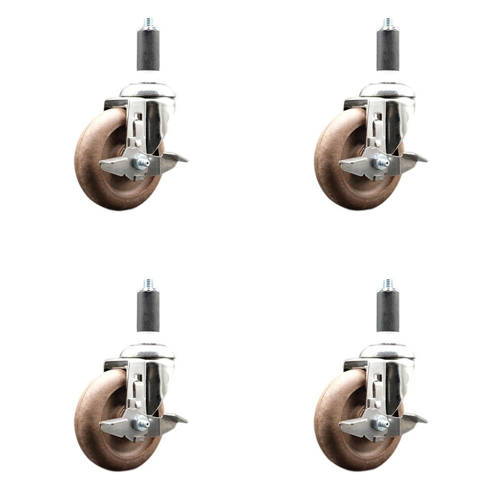 High Temp Glass Filled Nylon Swivel Stem Caster Set of 4 with 4 Inch Caster Wheels- 1-1/4" Expanding Stems-316 Stainless Steel Casters-Include 4 Swivel Casters with Top Lock Brake-Service Caster Brand — photo 1