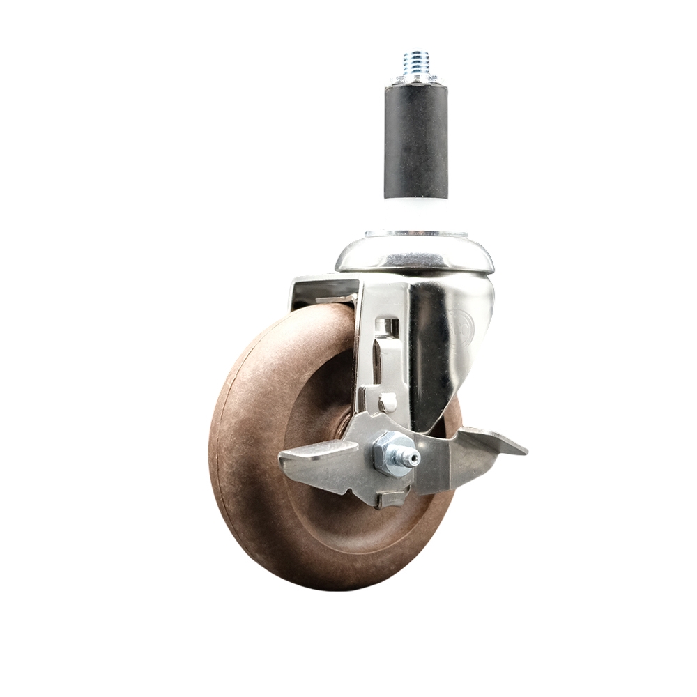 High Temp Glass Filled Nylon Swivel Stem Caster with 4 Inch Brown Caster Wheel and Top Lock Brake - 1-1/4" Expanding Stem-316 Stainless Steel Caster-350 lbs. Capacity Per Caster - Service Caster Brand — photo 1