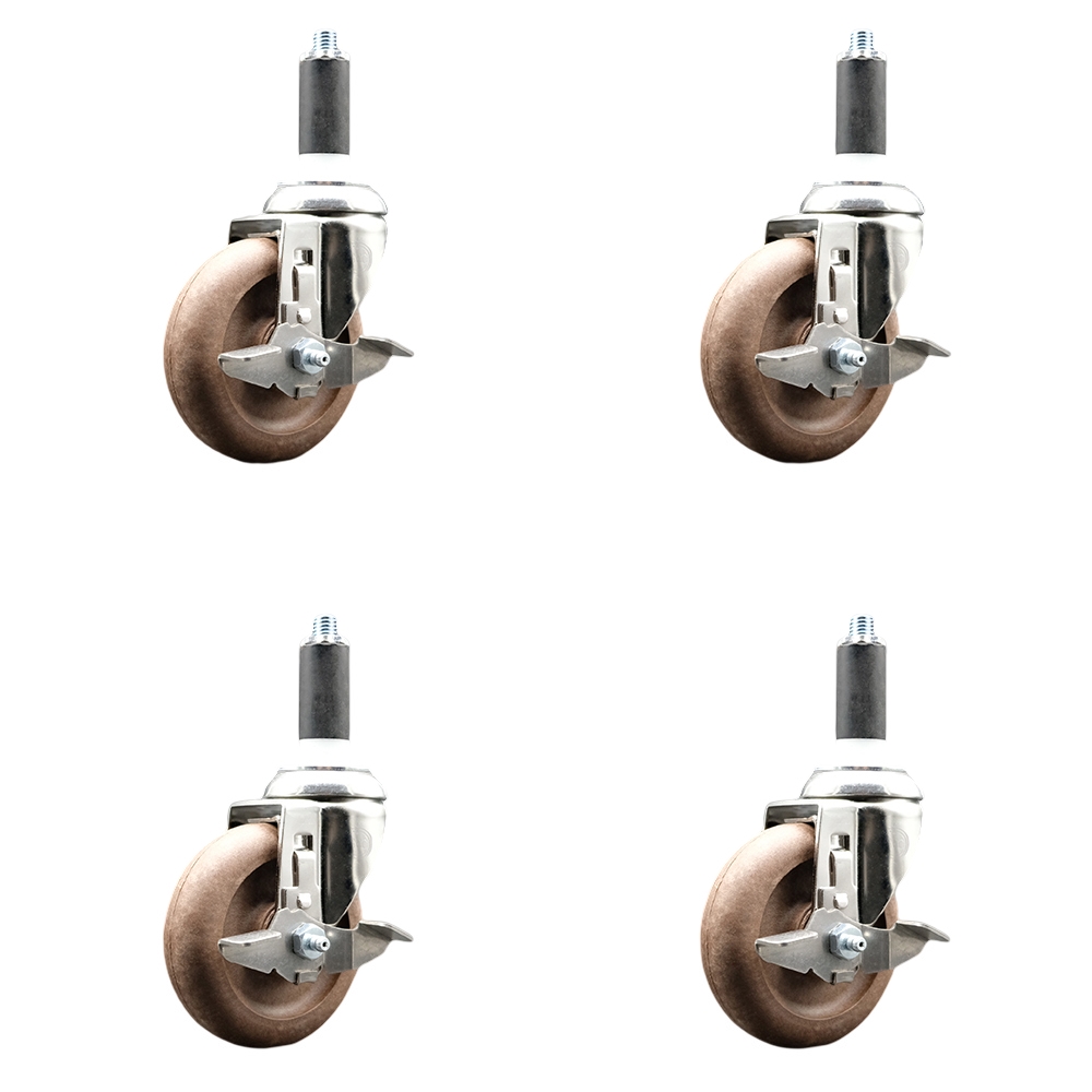 High Temp Glass Filled Nylon Swivel Stem Caster Set of 4 with 4 Inch Caster Wheels- 1-1/8" Expanding Stems-316 Stainless Steel Casters-Include 4 Swivel Casters with Top Lock Brake-Service Caster Brand — photo 1