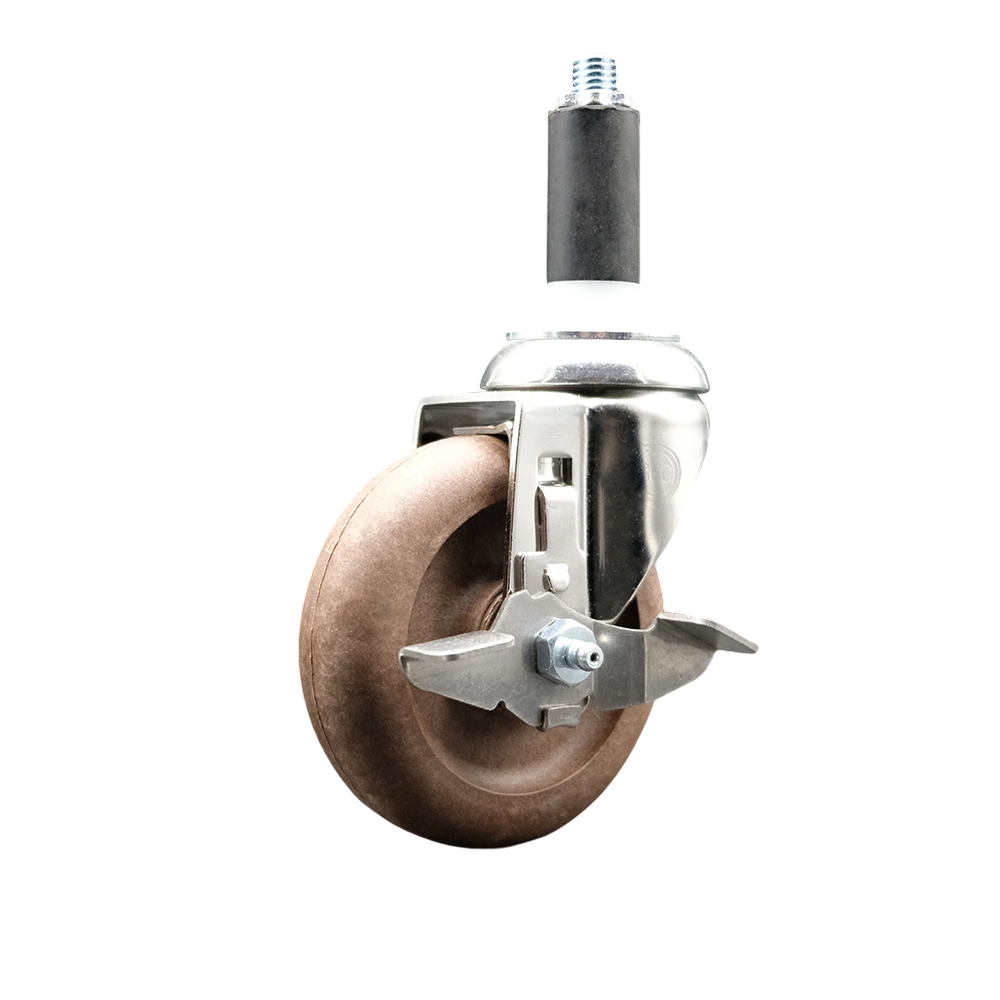 High Temp Glass Filled Nylon Swivel Stem Caster with 4 Inch Brown Caster Wheel and Top Lock Brake - 1-1/8" Expanding Stem-316 Stainless Steel Caster-350 lbs. Capacity Per Caster - Service Caster Brand — photo 1