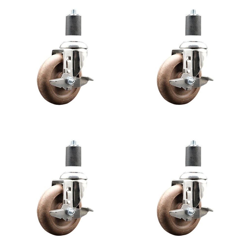 High Temp Glass Filled Nylon Swivel Stem Caster Set of 4 with 4 Inch Caster Wheels- 1-3/4" Expanding Stems-316 Stainless Steel Casters-Include 4 Swivel Casters with Top Lock Brake-Service Caster Brand — photo 1