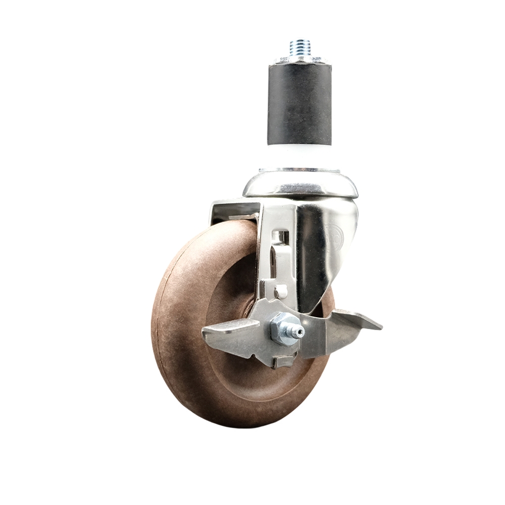High Temp Glass Filled Nylon Swivel Stem Caster with 4 Inch Brown Caster Wheel and Top Lock Brake - 1-3/4" Expanding Stem-316 Stainless Steel Caster-350 lbs. Capacity Per Caster - Service Caster Brand — photo 1