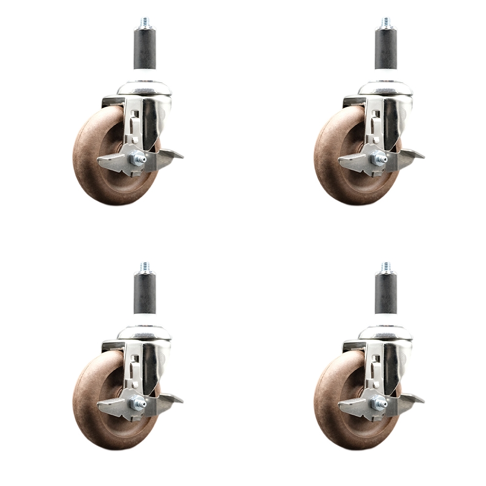 High Temp Glass Filled Nylon Swivel Stem Caster Set of 4 with 4 Inch Caster Wheels- 1-3/8" Expanding Stems-316 Stainless Steel Casters-Include 4 Swivel Casters with Top Lock Brake-Service Caster Brand — photo 1