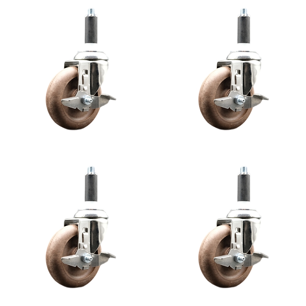 High Temp Glass Filled Nylon Swivel Stem Caster Set of 4 with 4 Inch Caster Wheels- 7/8" Expanding Stems-316 Stainless Steel Casters-Includes 4 Swivel Casters with Top Lock Brakes-Service Caster Brand — photo 1