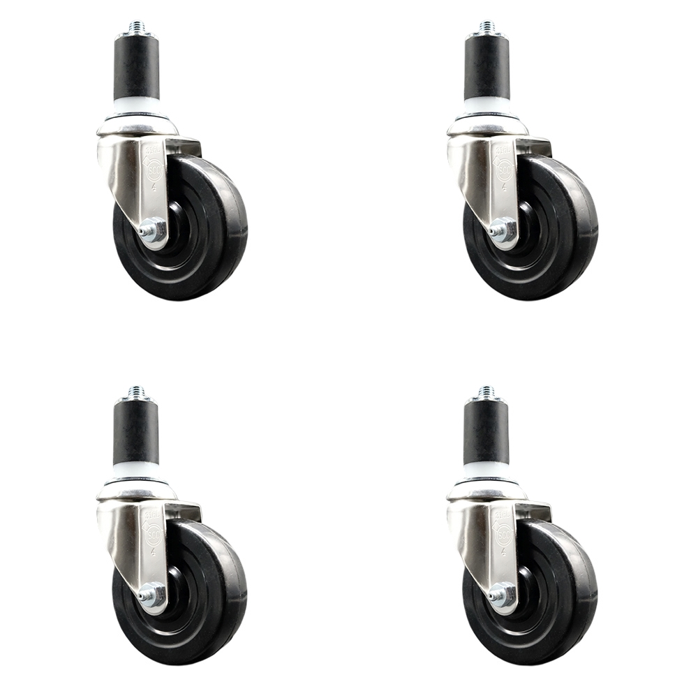 Hard Rubber Swivel Stem Caster Set of 4 with 4 Inch Black Caster Wheels - 1-1/2" Expanding Stems - 316 Stainless Steel Casters - Includes 4 Swivel Casters - Service Caster Brand — photo 1