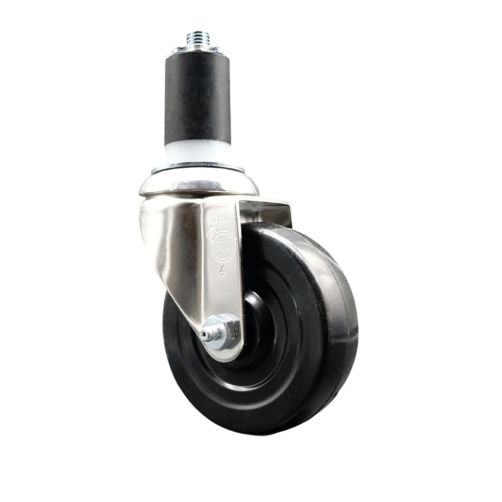 Hard Rubber Swivel Stem Caster with 4 Inch Black Caster Wheel - 1-1/2" Expanding Stem - 316 Stainless Steel Caster - 300 lbs. Capacity Per Caster - Service Caster Brand — photo 1