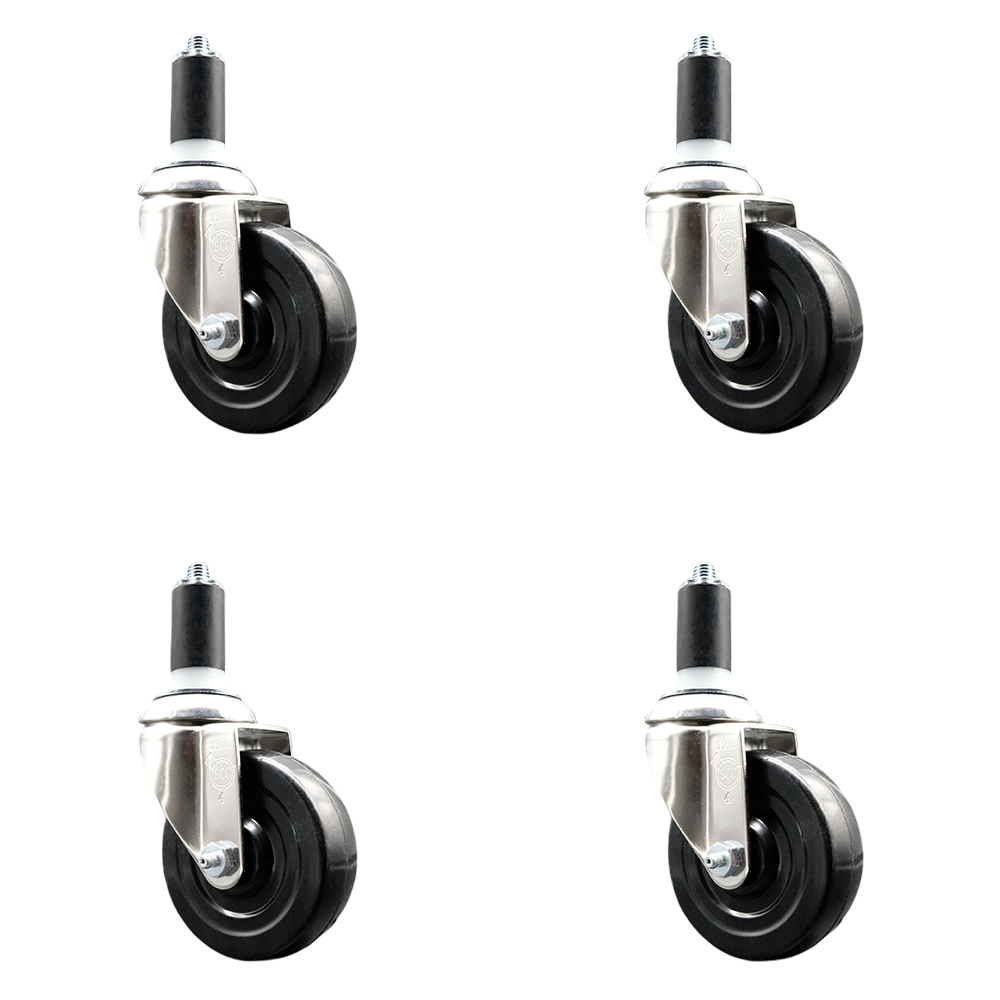 Hard Rubber Swivel Stem Caster Set of 4 with 4 Inch Black Caster Wheels - 1-1/4" Expanding Stems - 316 Stainless Steel Casters - Includes 4 Swivel Casters - Service Caster Brand — photo 1
