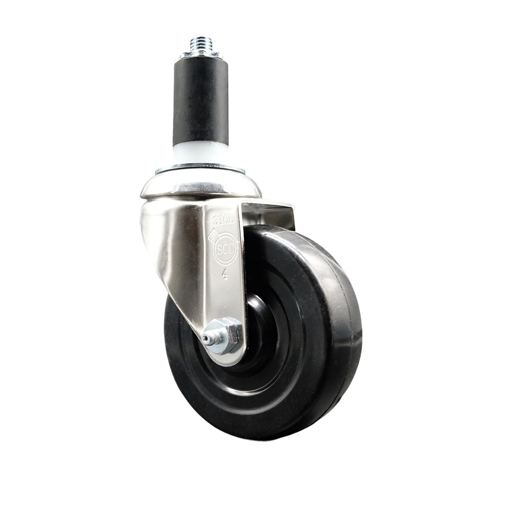 Soft Rubber Swivel Stem Caster with 4 Inch Black Caster Wheel - 1-1/4" Expanding Stem - 316 Stainless Steel Caster - 200 lbs. Capacity Per Caster - Service Caster Brand — photo 1