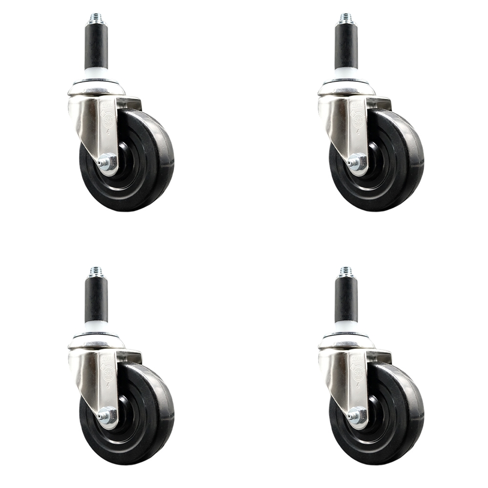 Soft Rubber Swivel Stem Caster Set of 4 with 4 Inch Black Caster Wheels - 1-1/8" Expanding Stems - 316 Stainless Steel Casters - Includes 4 Swivel Casters - Service Caster Brand — photo 1