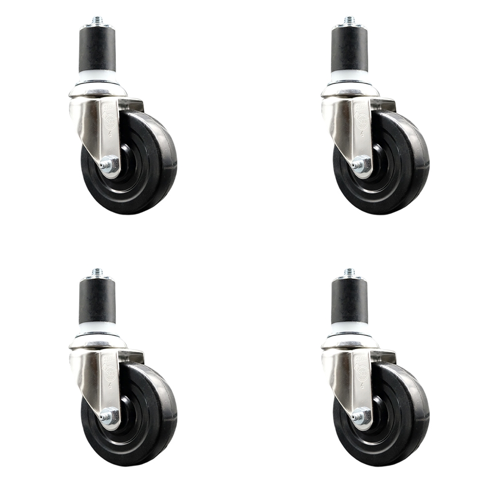 Soft Rubber Swivel Stem Caster Set of 4 with 4 Inch Black Caster Wheels - 1-3/4" Expanding Stems - 316 Stainless Steel Casters - Includes 4 Swivel Casters - Service Caster Brand — photo 1