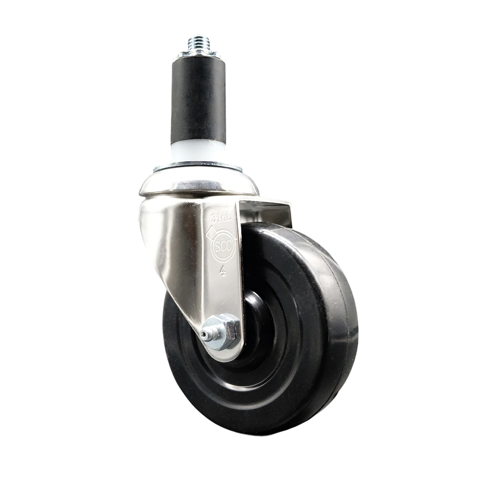 Hard Rubber Swivel Stem Caster with 4 Inch Black Caster Wheel - 1-3/8" Expanding Stem - 316 Stainless Steel Caster - 300 lbs. Capacity Per Caster - Service Caster Brand — photo 1
