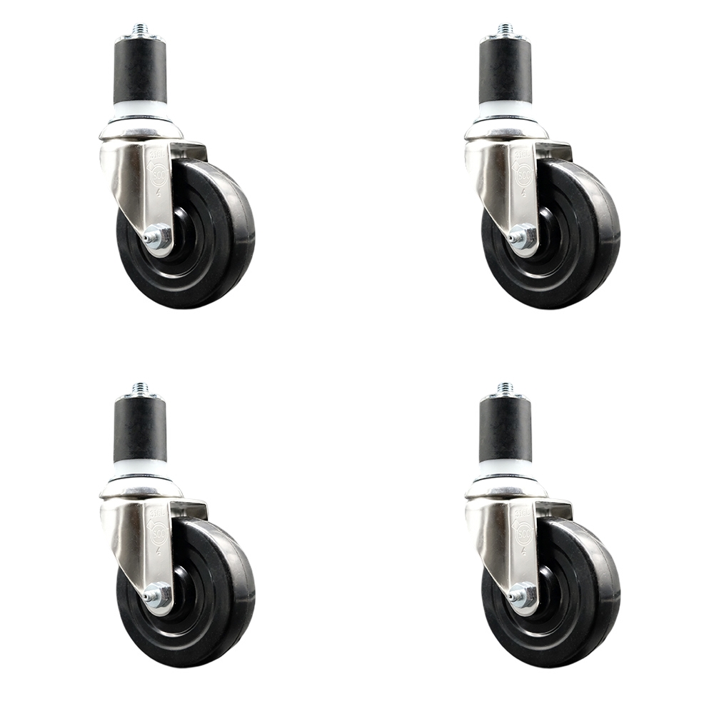 Hard Rubber Swivel Stem Caster Set of 4 with 4 Inch Black Caster Wheels - 1-7/8" Expanding Stems - 316 Stainless Steel Casters - Includes 4 Swivel Casters - Service Caster Brand — photo 1