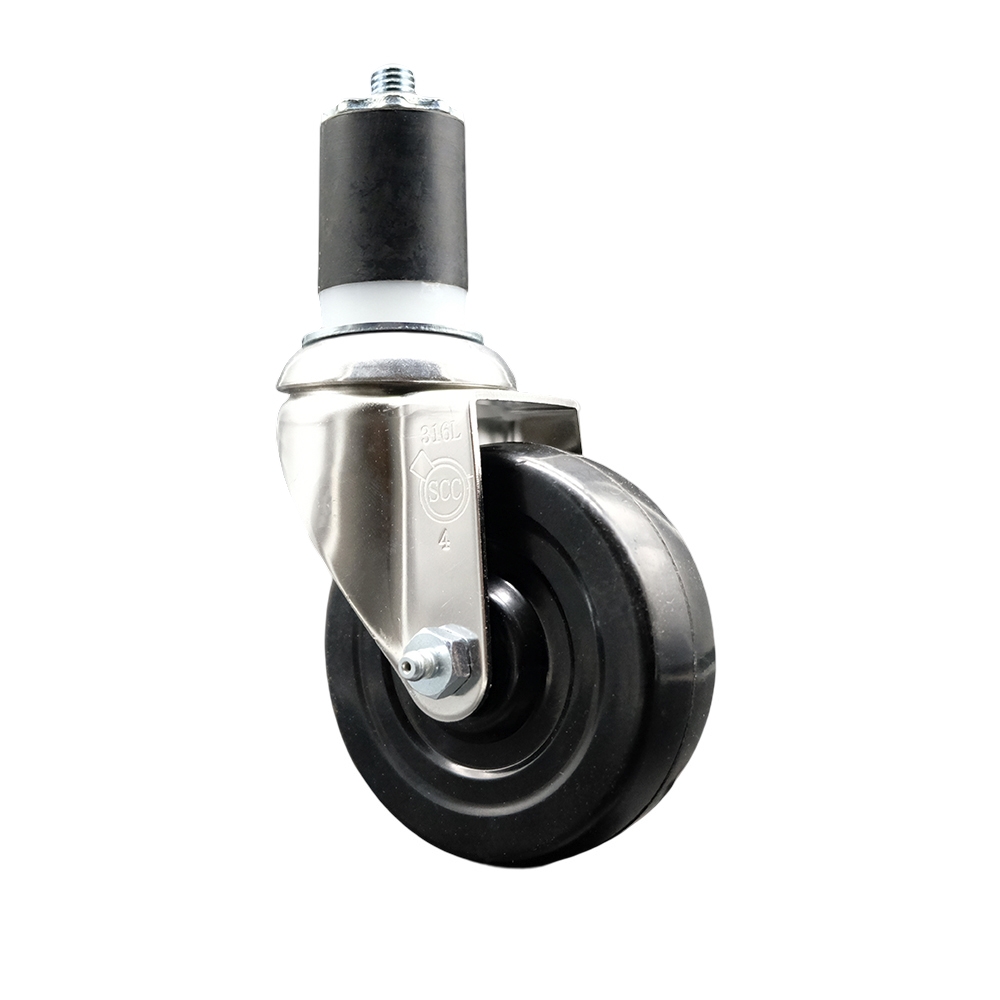 Soft Rubber Swivel Stem Caster with 4 Inch Black Caster Wheel - 1-7/8" Expanding Stem - 316 Stainless Steel Caster - 200 lbs. Capacity Per Caster - Service Caster Brand — photo 1
