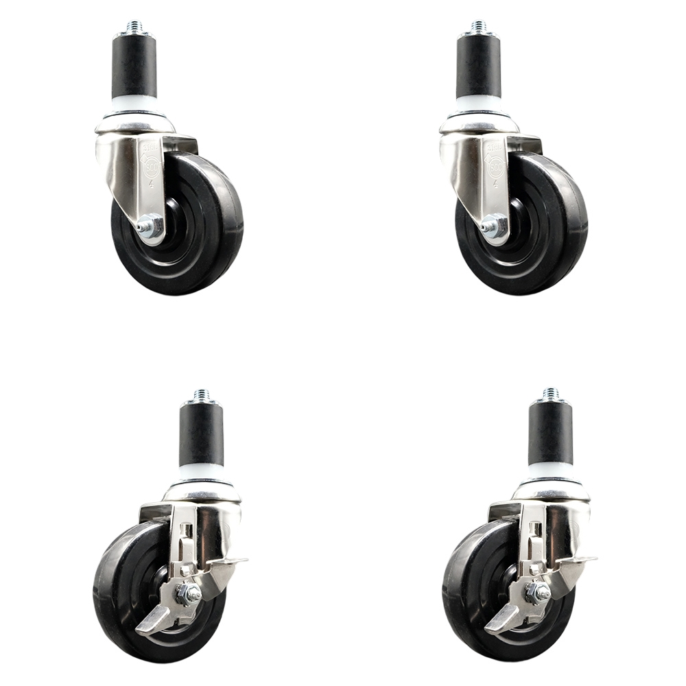 Soft Rubber Swivel Stem Caster Set of 4 with 4 Inch Caster Wheels - 1-1/2" Expanding Stems - 316 Stainless Steel Casters - Includes 2 Swivel with Top Lock Brakes and 2 Swivel - Service Caster Brand — photo 1