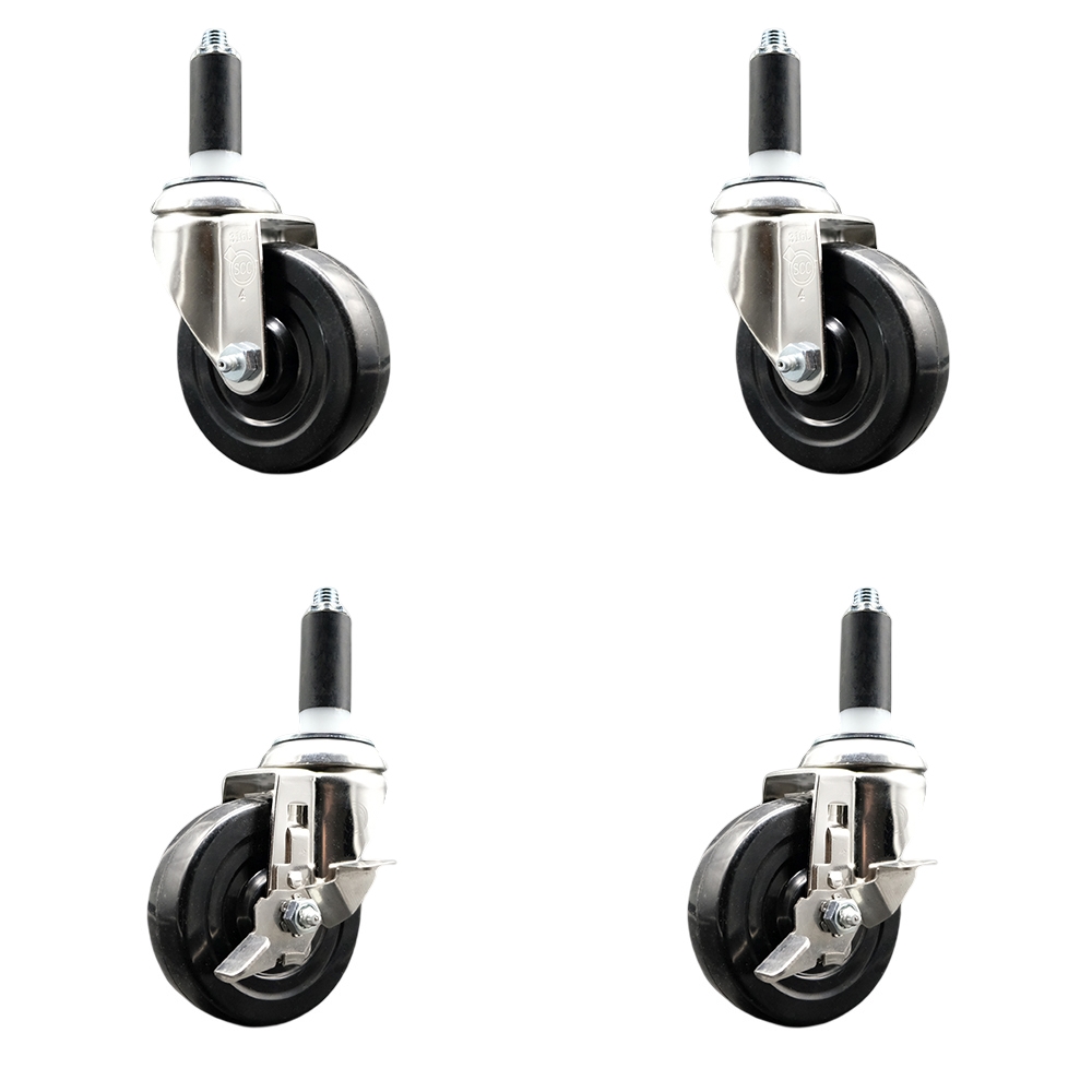 Soft Rubber Swivel Stem Caster Set of 4 with 4 Inch Caster Wheels - 1-1/8" Expanding Stems - 316 Stainless Steel Casters - Includes 2 Swivel with Top Lock Brakes and 2 Swivel - Service Caster Brand — photo 1