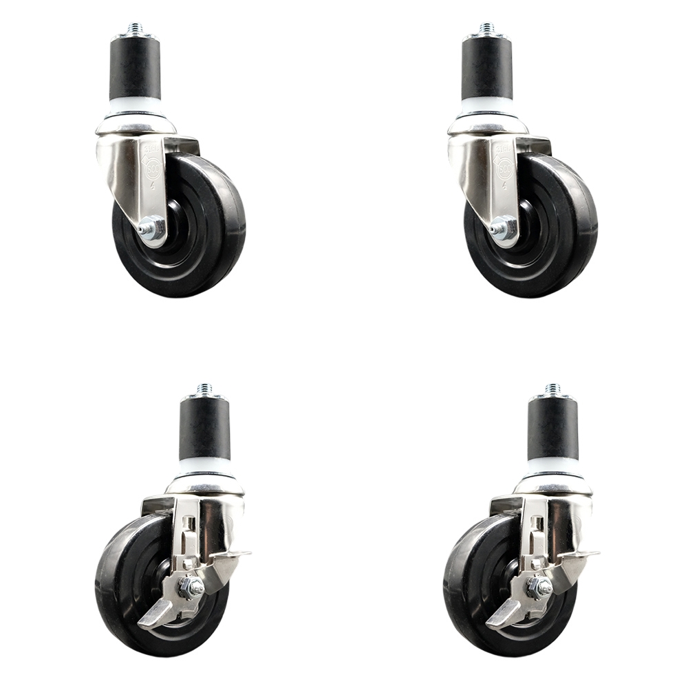 Soft Rubber Swivel Stem Caster Set of 4 with 4 Inch Caster Wheels - 1-7/8" Expanding Stems - 316 Stainless Steel Casters - Includes 2 Swivel with Top Lock Brakes and 2 Swivel - Service Caster Brand — photo 1