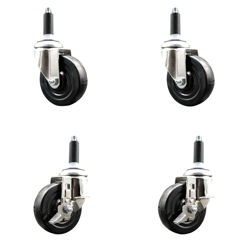 Hard Rubber Swivel Stem Caster Set of 4 with 4 Inch Caster Wheels - 7/8" Expanding Stems - 316 Stainless Steel Casters - Includes 2 Swivel with Top Lock Brakes and 2 Swivel - Service Caster Brand — photo 1