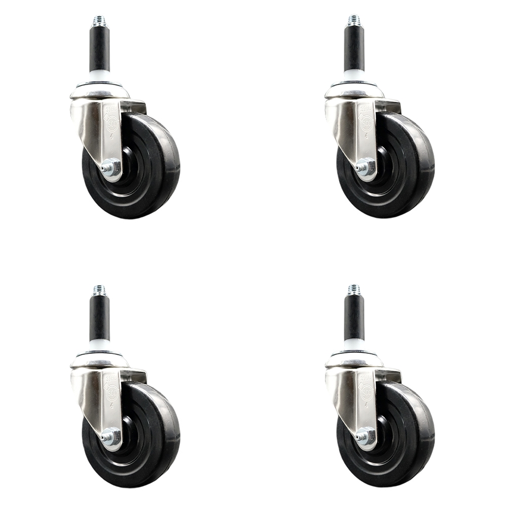Soft Rubber Swivel Stem Caster Set of 4 with 4 Inch Black Caster Wheels - 3/4" Expanding Stems - 316 Stainless Steel Casters - Includes 4 Swivel Casters - Service Caster Brand — photo 1