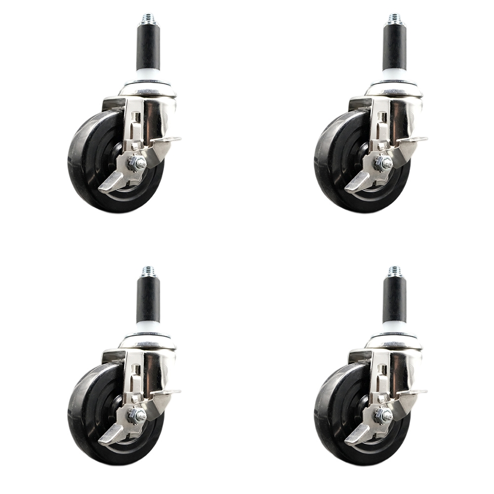 Soft Rubber Swivel Stem Caster Set of 4 with 4 Inch Caster Wheels - 1" Expanding Stems - 316 Stainless Steel Casters - Includes 4 Swivel Casters with Top Lock Brakes - Service Caster Brand — photo 1